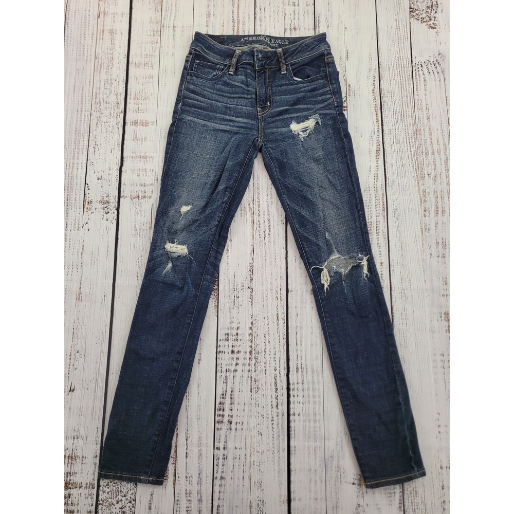 American Eagle Distressed Hi Rise Super Stretch Jegging‎ Jean Size 0 Reg
